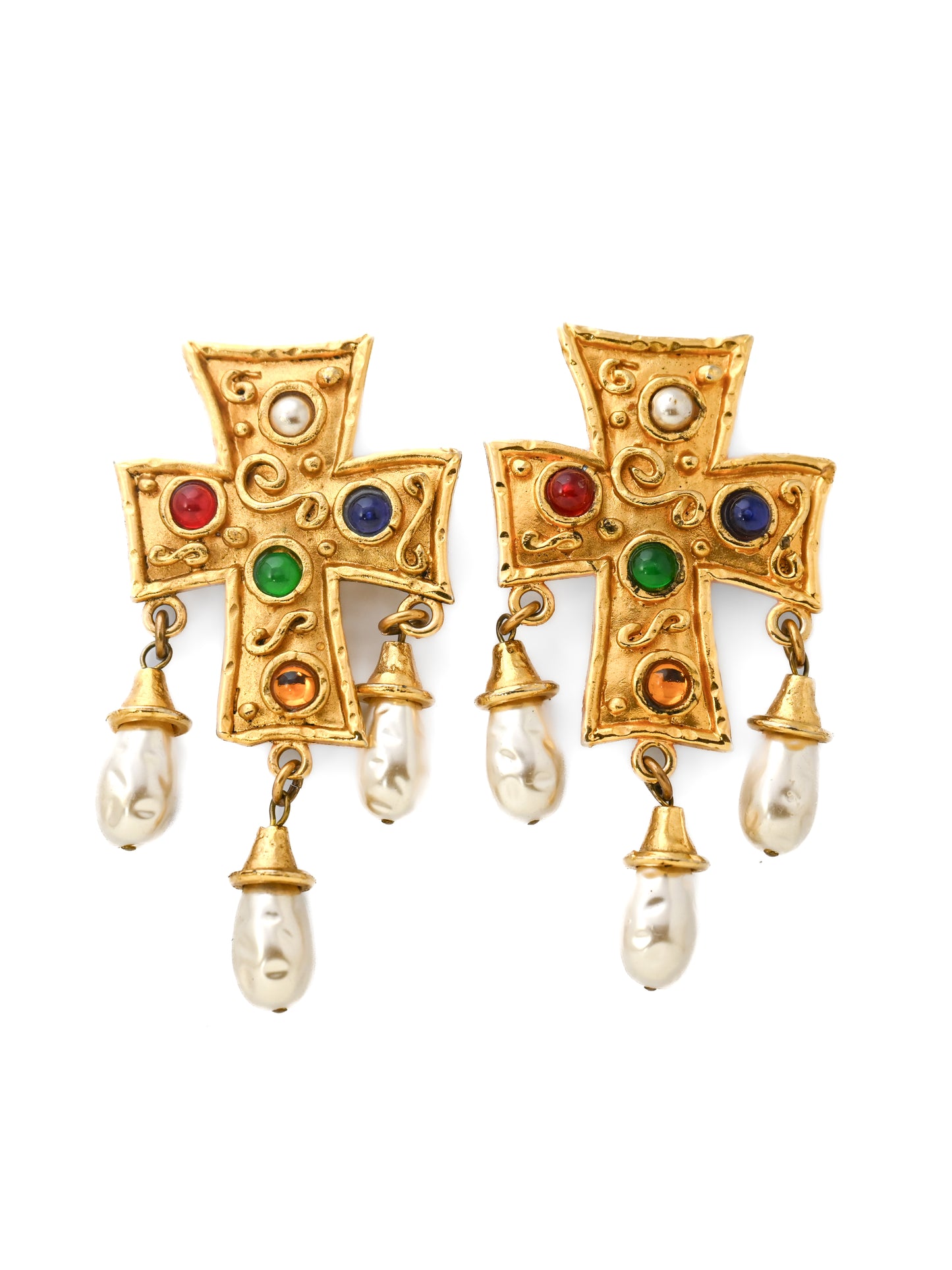 Edouard Rambaud Cross Drop Clip Earrings