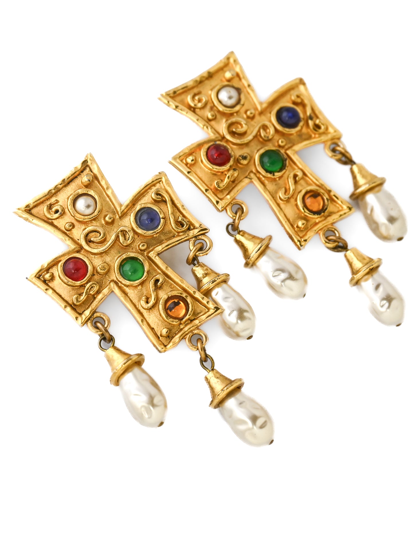 Edouard Rambaud Cross Drop Clip Earrings