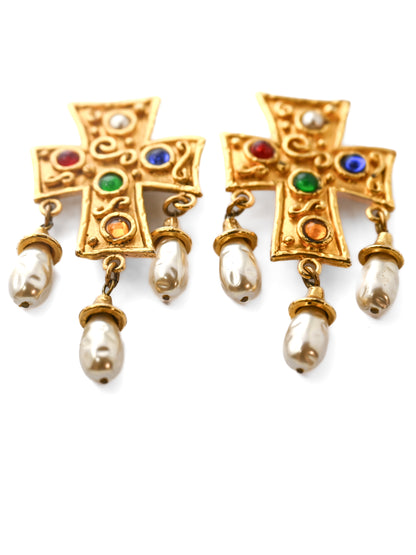Edouard Rambaud Cross Drop Clip Earrings