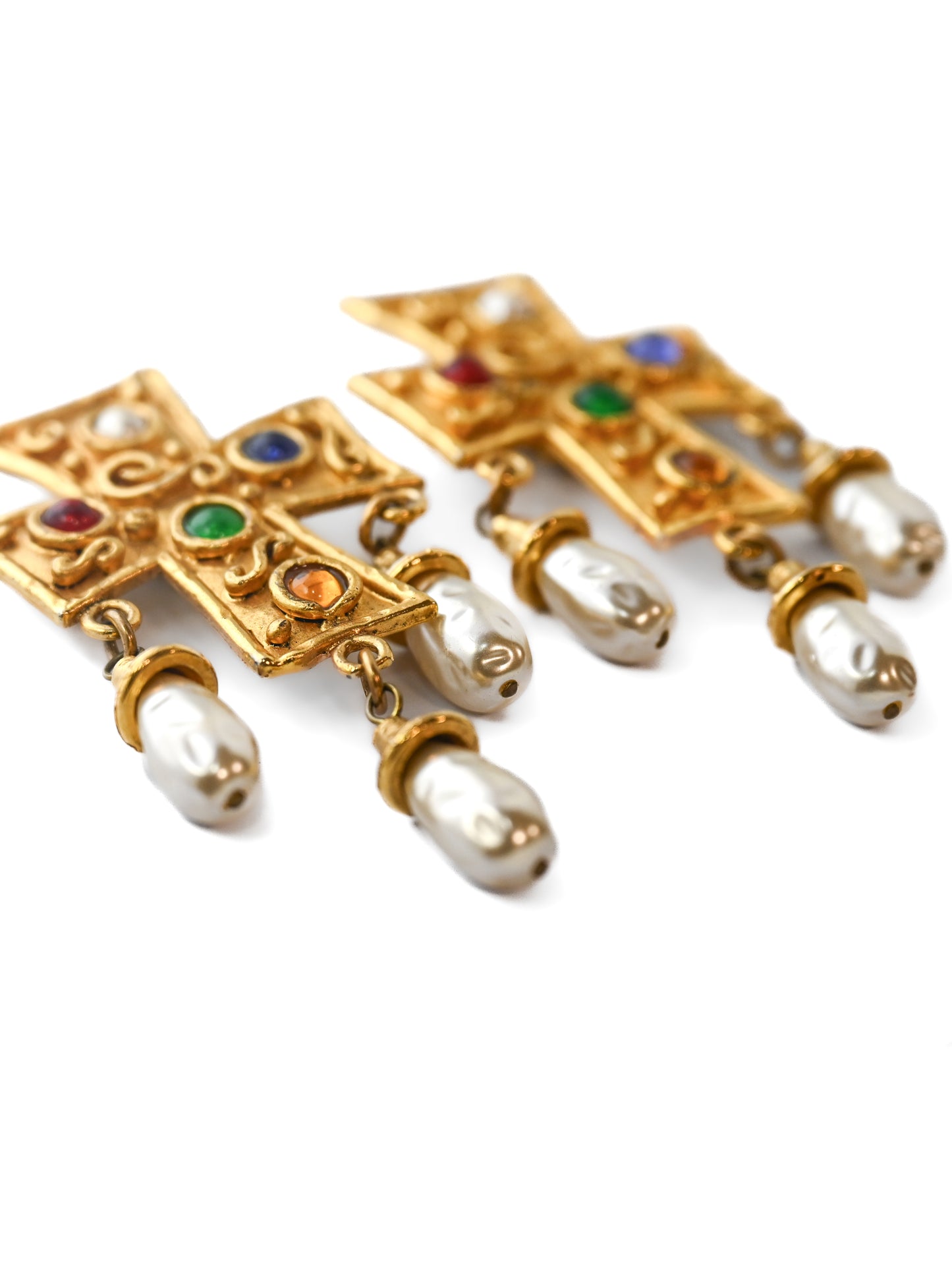 Edouard Rambaud Cross Drop Clip Earrings