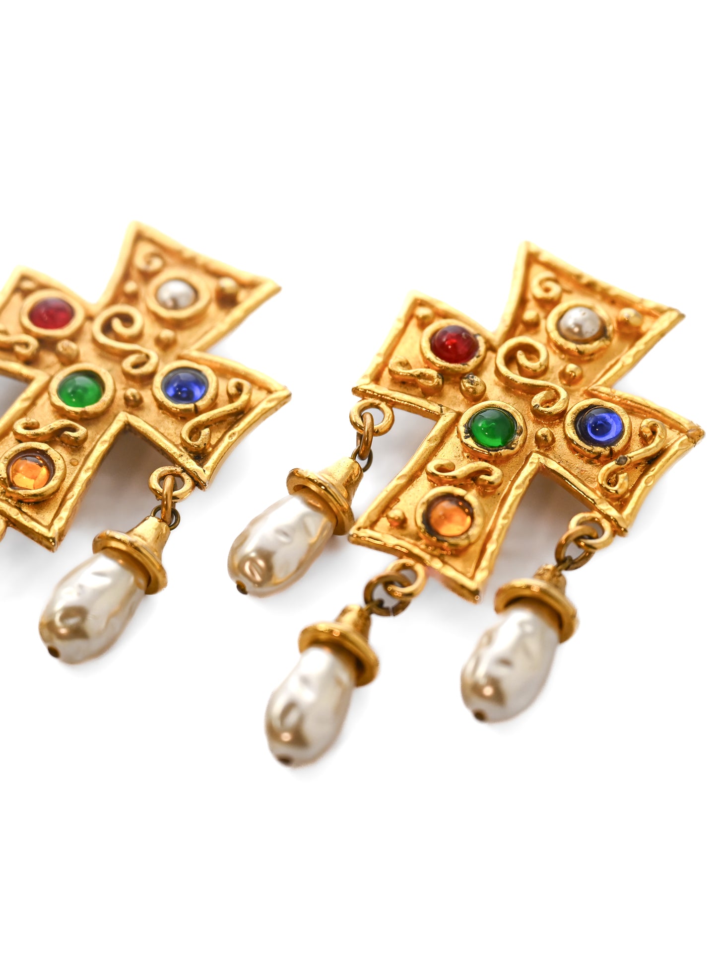 Edouard Rambaud Cross Drop Clip Earrings