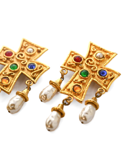 Edouard Rambaud Cross Drop Clip Earrings