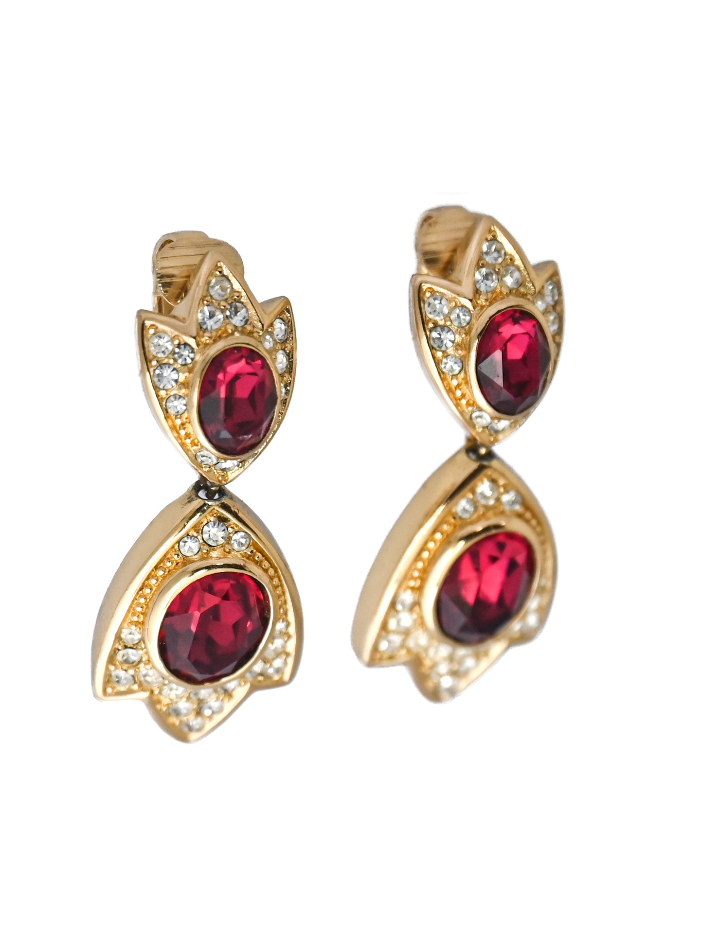 Dior Tulip Red Stone Drop Clip Earrings