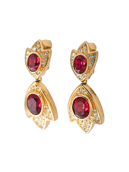 Dior Tulip Red Stone Drop Clip Earrings