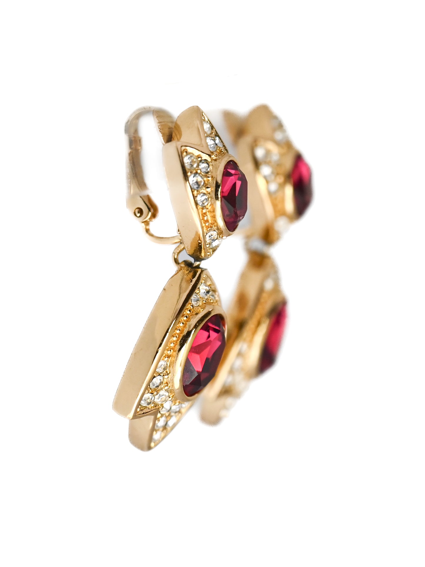 Dior Tulip Red Stone Drop Clip Earrings