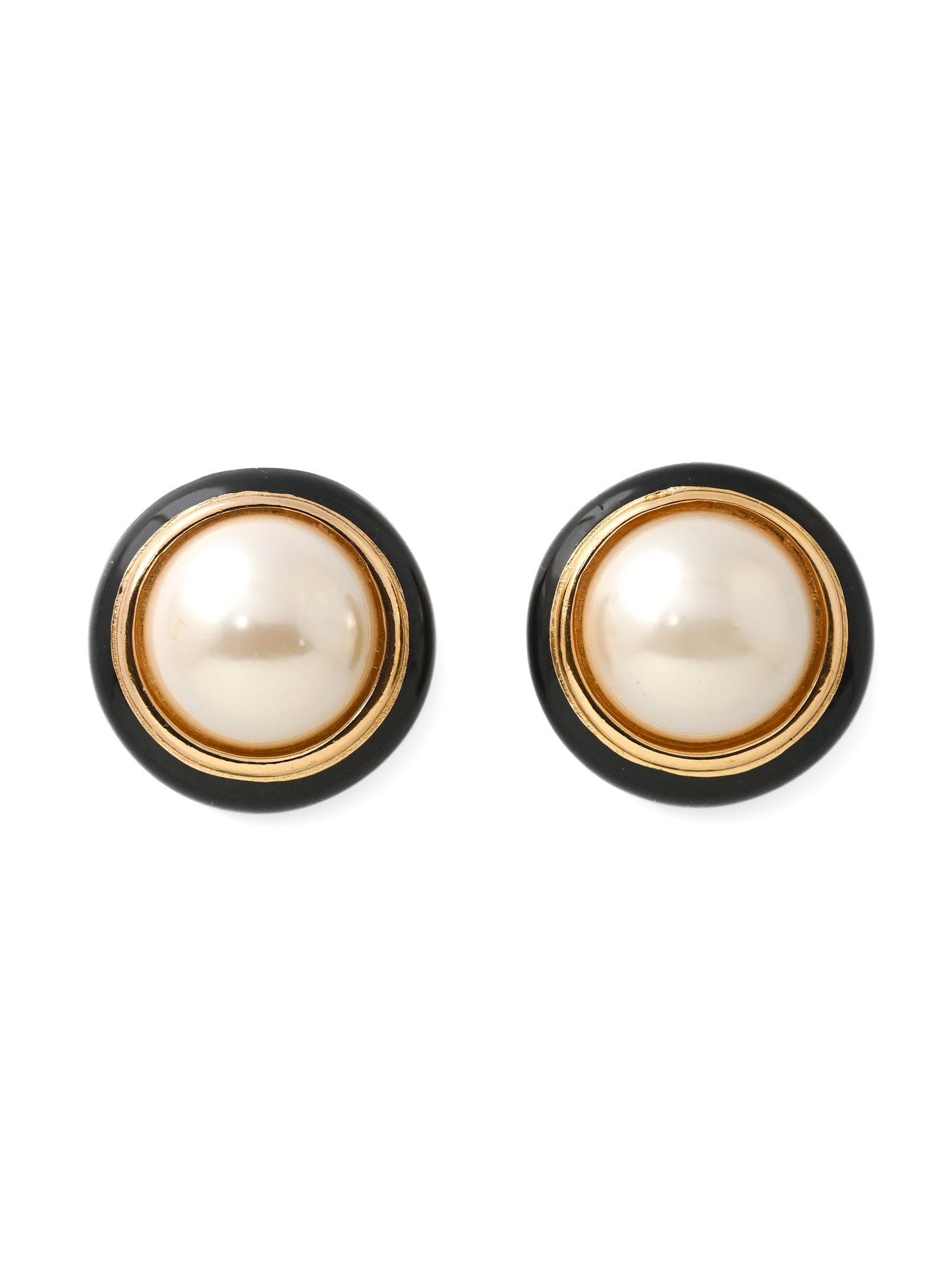 Dior Pearl Black Enamel Round Clip Earrings