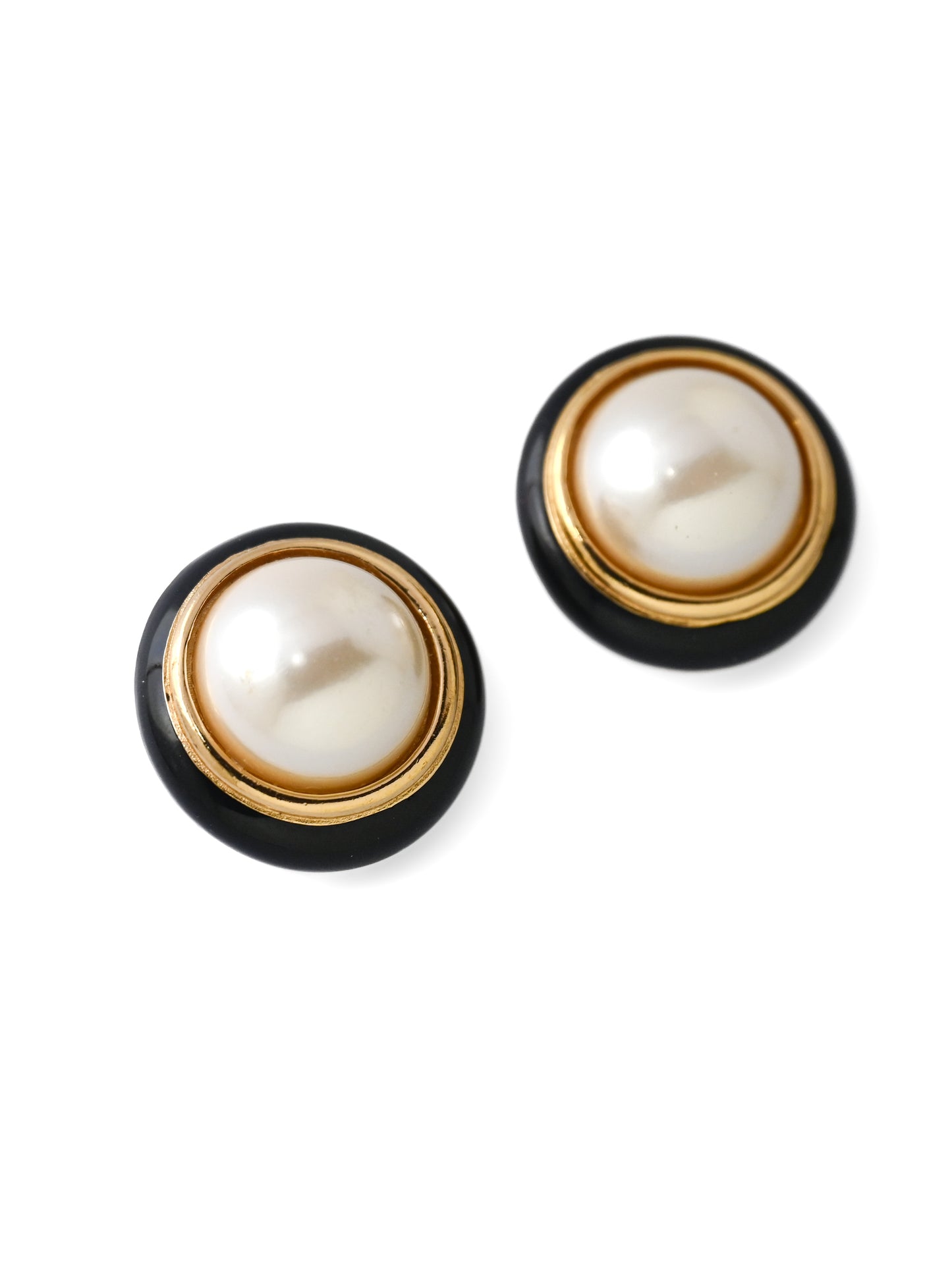 Dior Pearl Black Enamel Round Clip Earrings