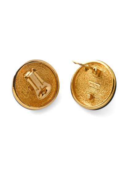 Dior Pearl Black Enamel Round Clip Earrings
