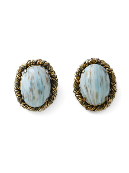 Dior 1963 Turquoise Glass Oval Clip Earrings