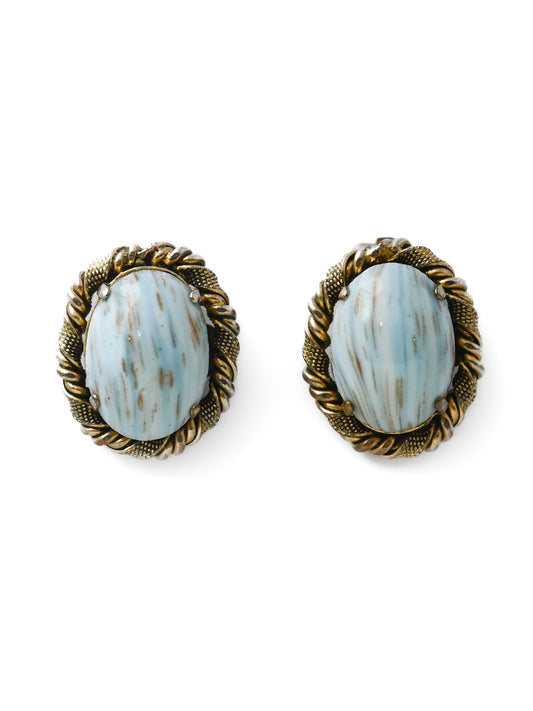 Dior 1963 Turquoise Glass Oval Clip Earrings