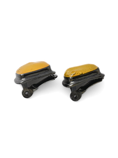 YSL Yellow Poured Glass Cabochon Rectangular Clip Earrings