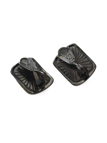 YSL Yellow Poured Glass Cabochon Rectangular Clip Earrings