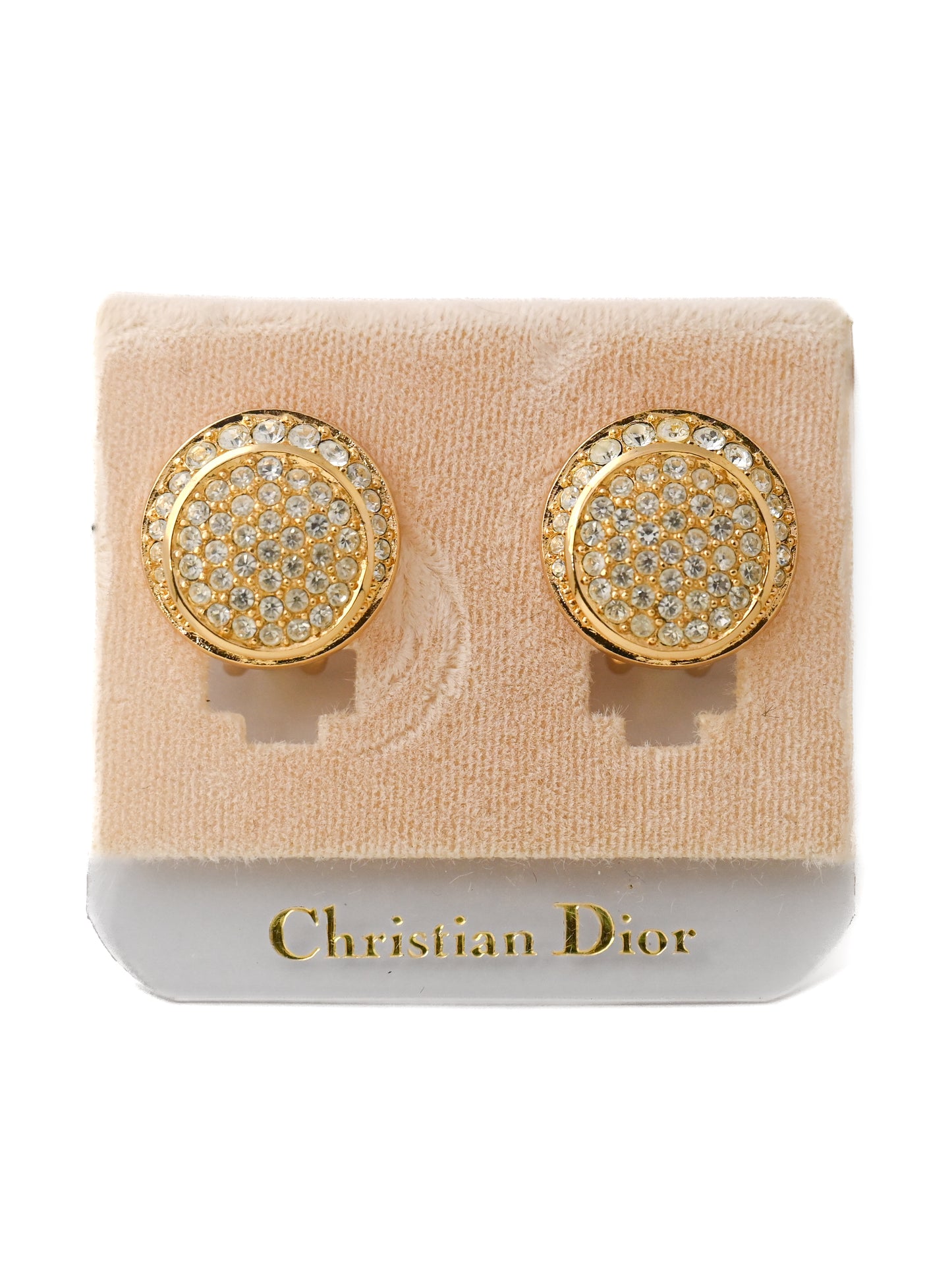 Dior Rhinestone Pavé Round Clip Earrings