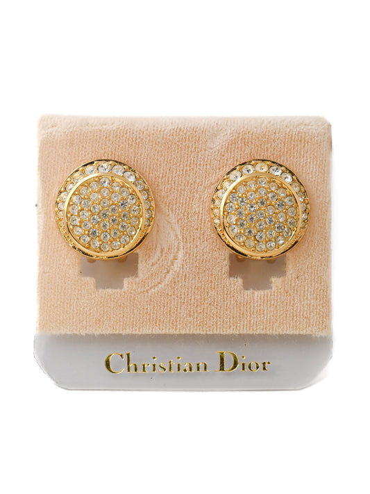 Dior Rhinestone Pavé Round Clip Earrings