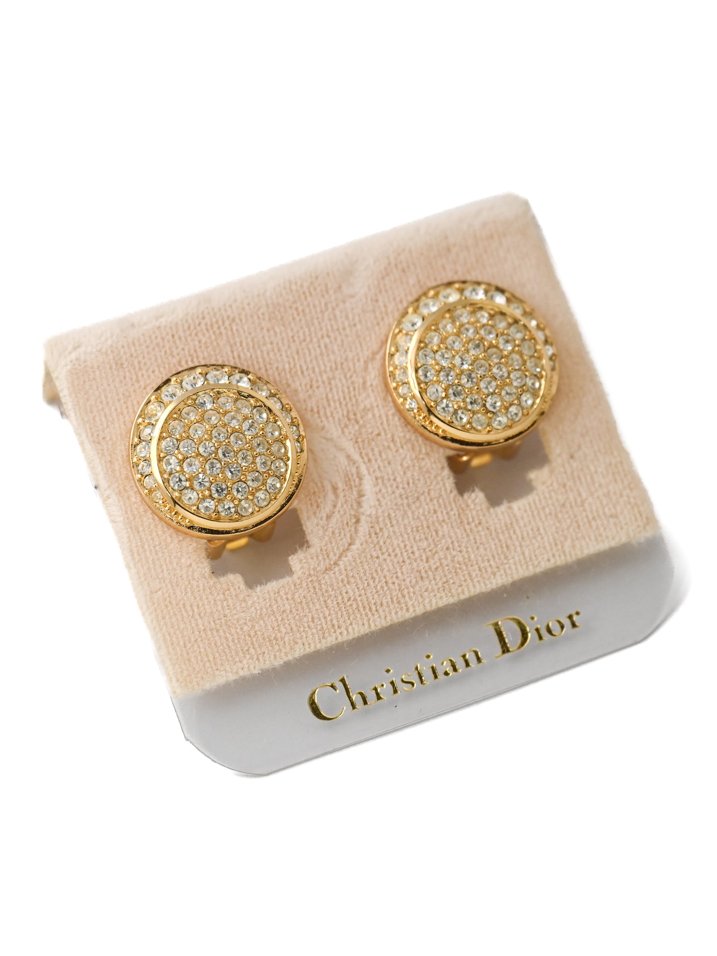 Dior Rhinestone Pavé Round Clip Earrings