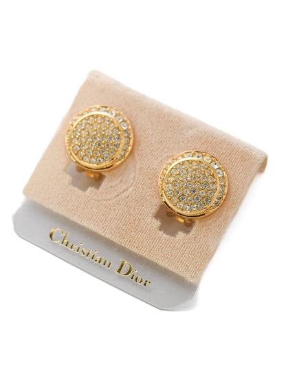 Dior Rhinestone Pavé Round Clip Earrings