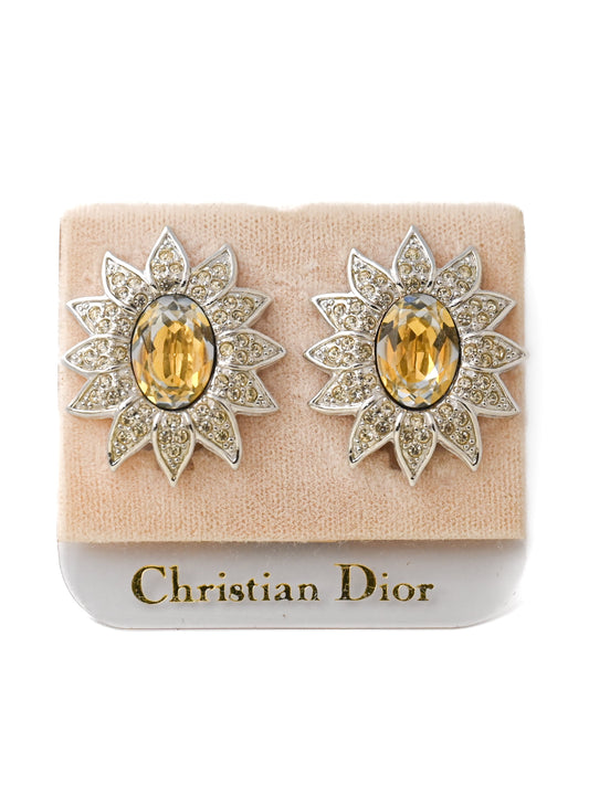 Dior 1996 Book Piece Sunflower Clip Earrings