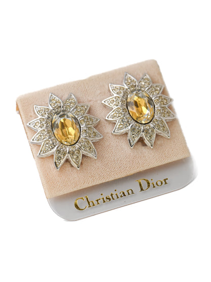 Dior 1996 Book Piece Sunflower Clip Earrings