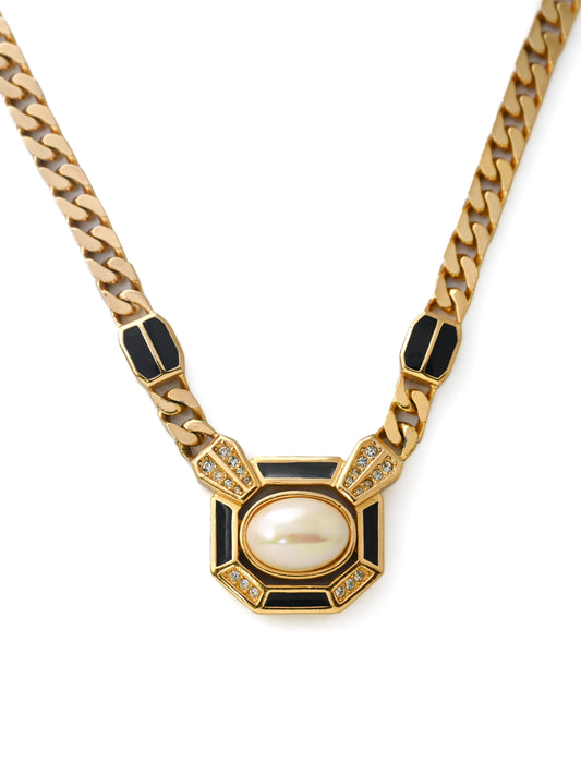 Dior Pearl Black Enamel Cuban Chain Necklace