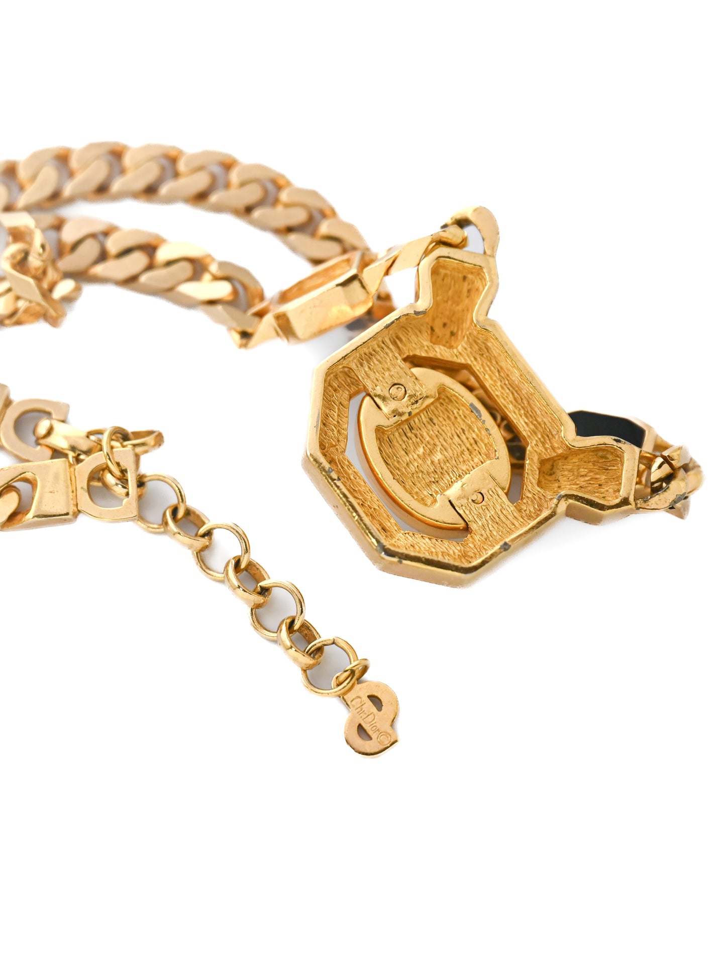 Dior Pearl Black Enamel Herringbone Chain Necklace