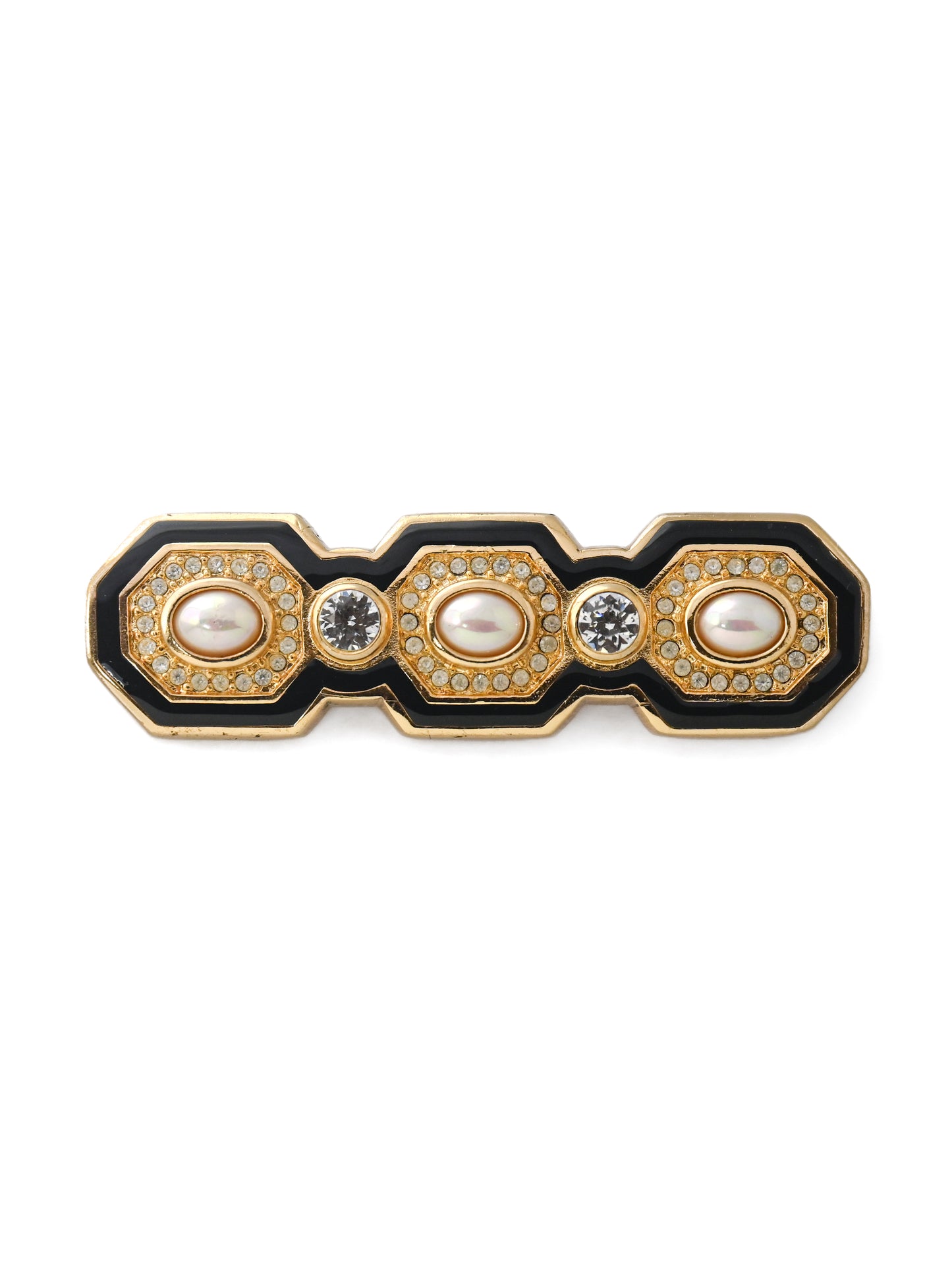 Dior Pearl Black Enamel Bar Brooch