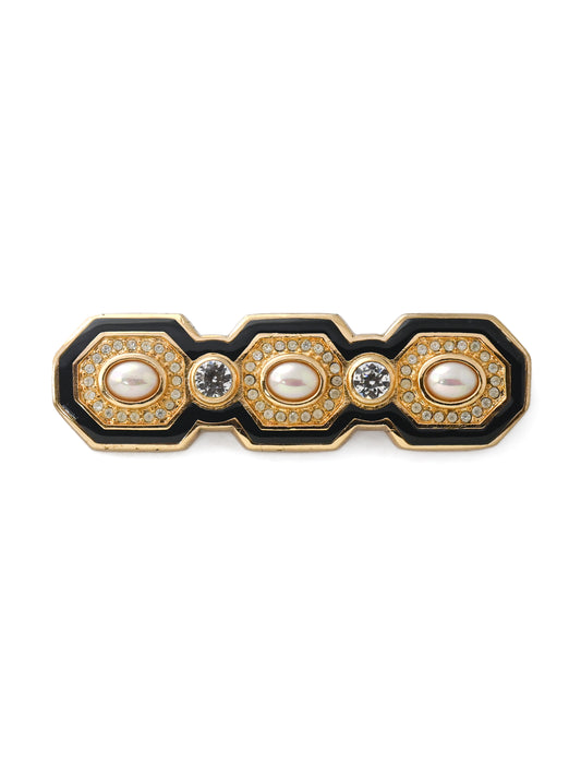 Dior Pearl Black Enamel Bar Brooch