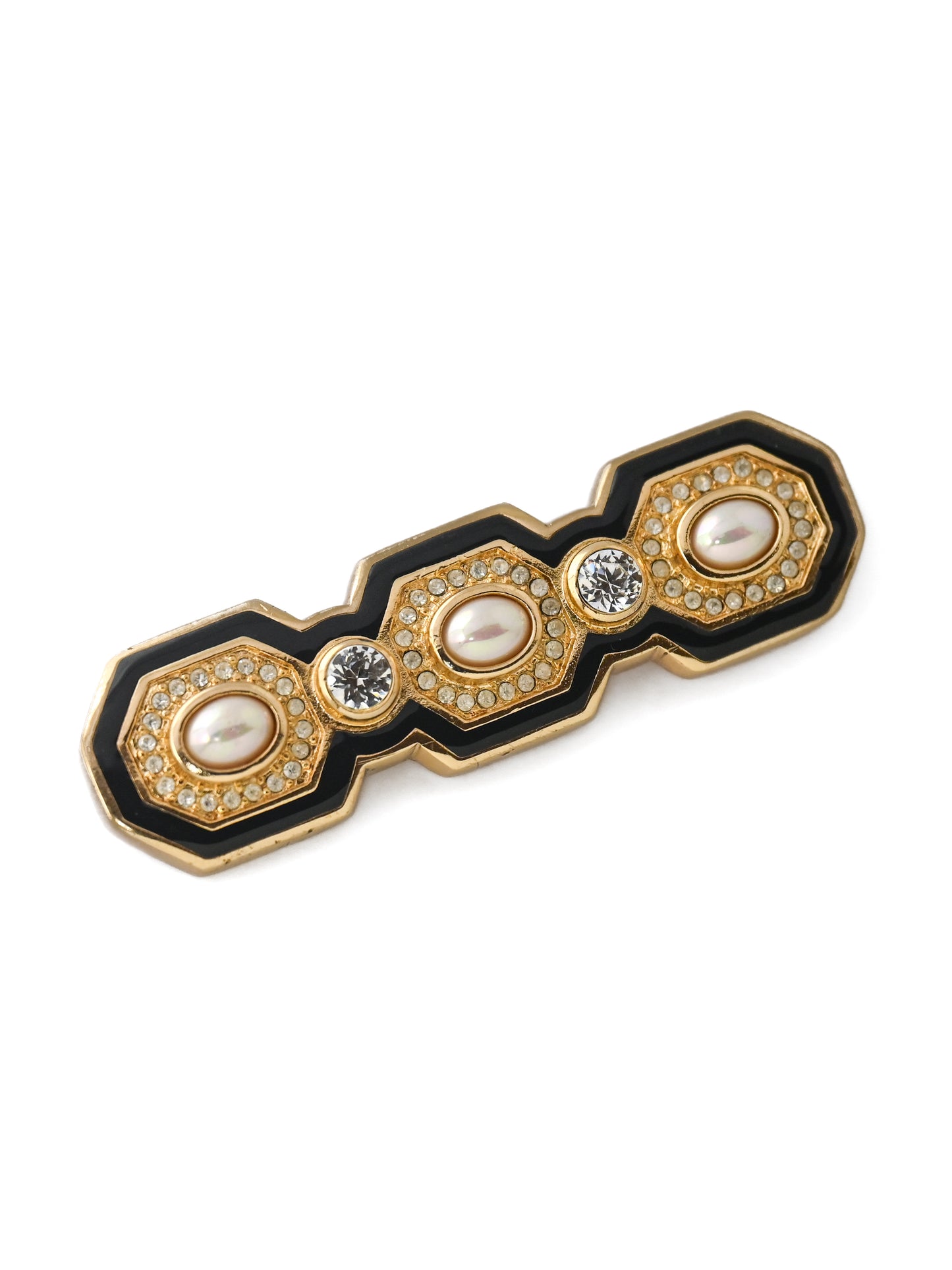 Dior Pearl Black Enamel Bar Brooch