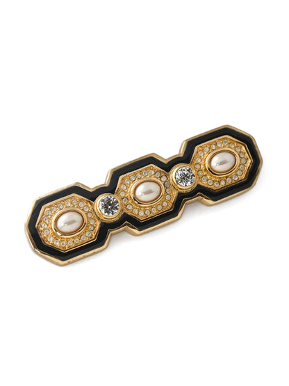 Dior Pearl Black Enamel Bar Brooch