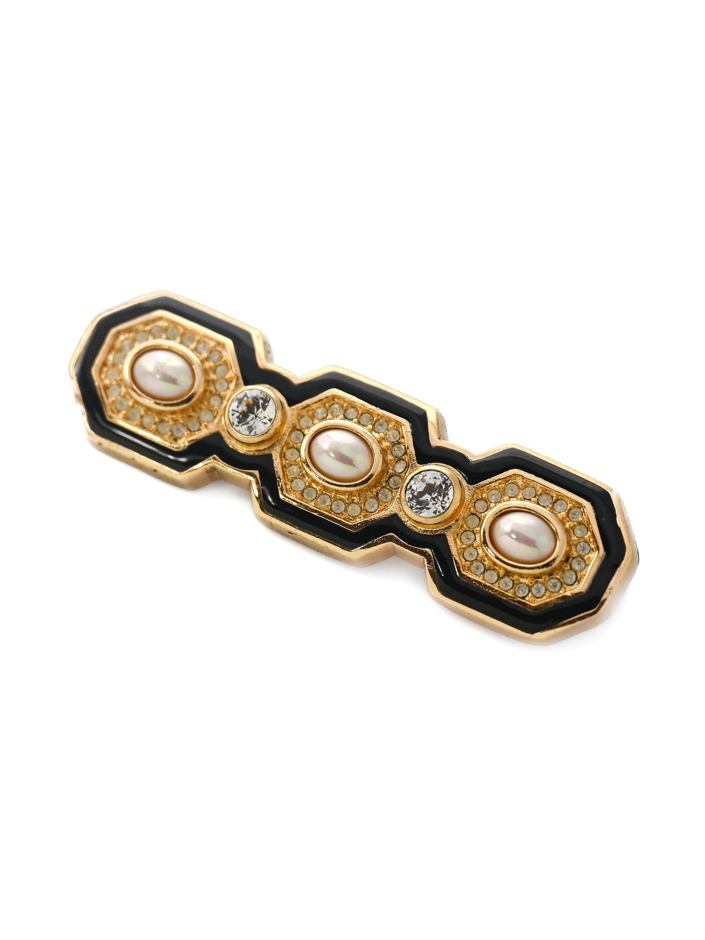 Dior Pearl Black Enamel Bar Brooch