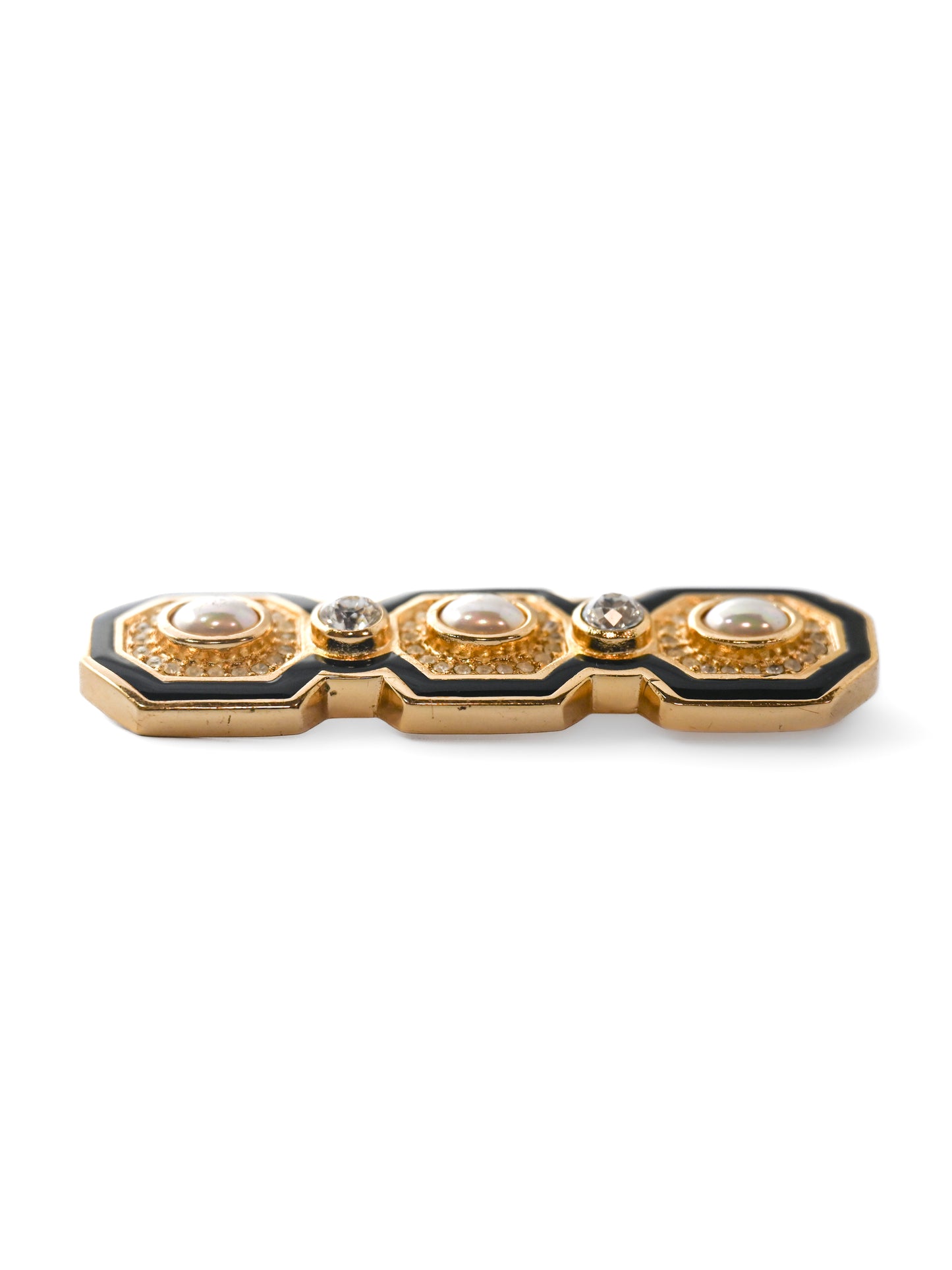 Dior Pearl Black Enamel Bar Brooch