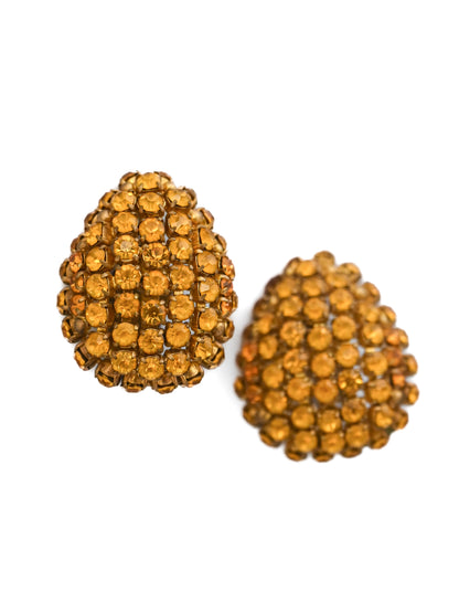 Dior 1961 Orange Rhinestone Cluster Teardrop Clip Earrings