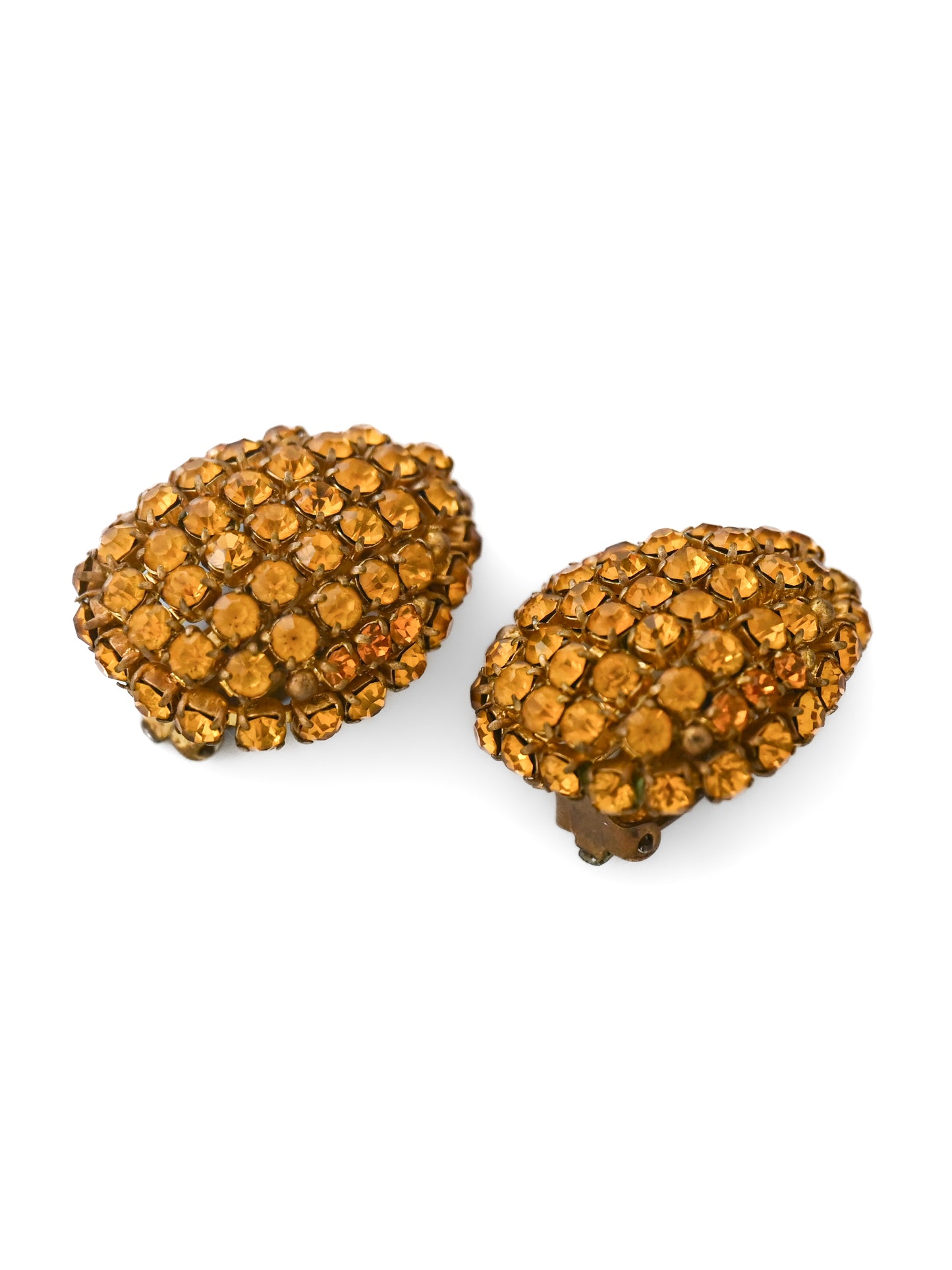 Dior 1961 Orange Rhinestone Cluster Teardrop Clip Earrings
