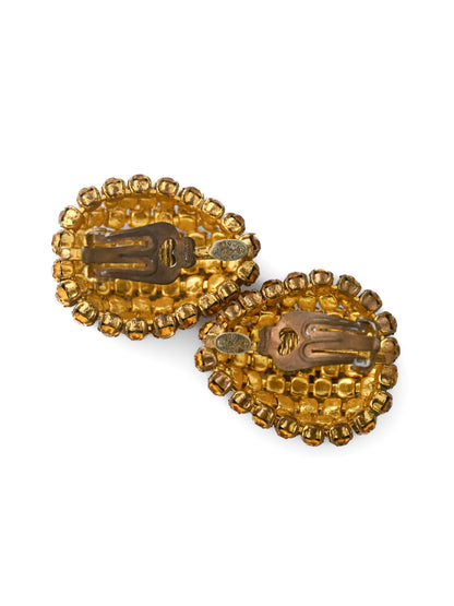 Dior 1961 Orange Rhinestone Cluster Teardrop Clip Earrings