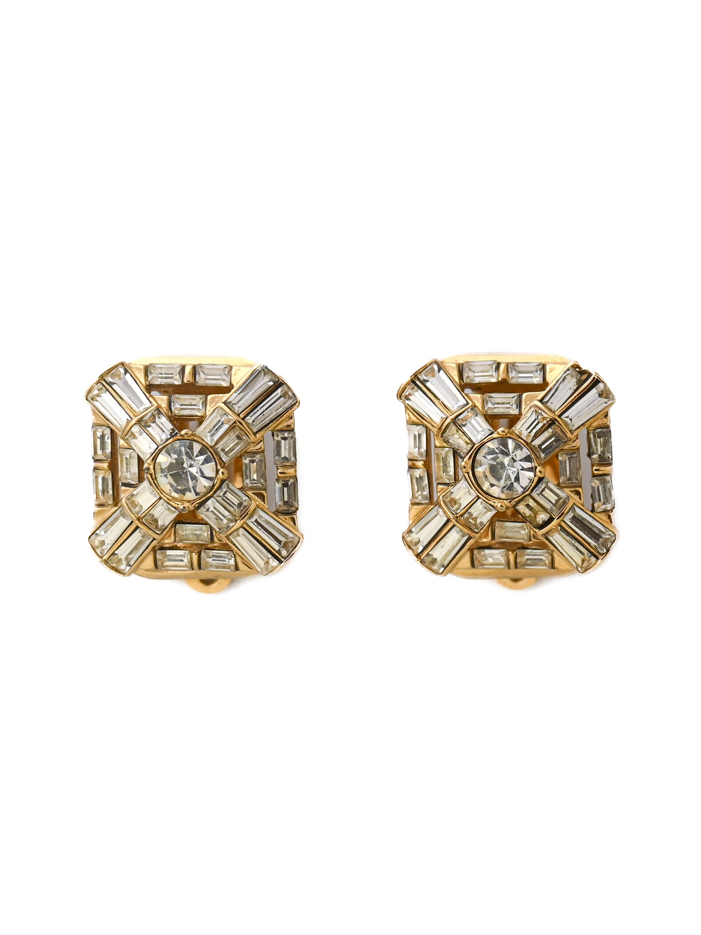Nina Ricci Rhinestone Square Clip Earrings
