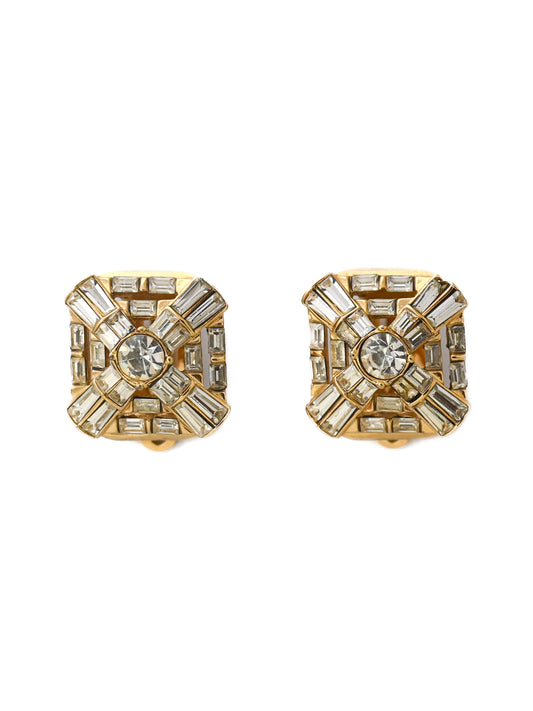 Nina Ricci Rhinestone Square Clip Earrings