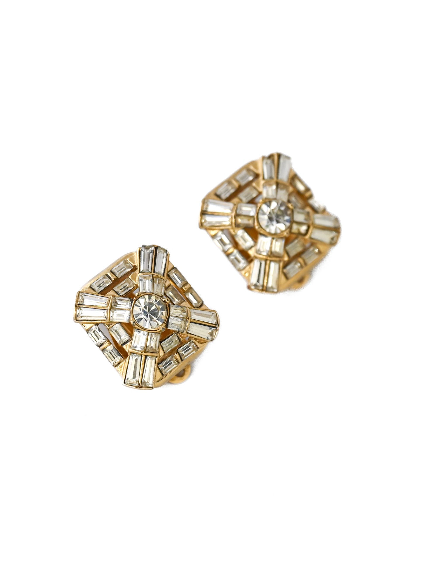 Nina Ricci Rhinestone Square Clip Earrings
