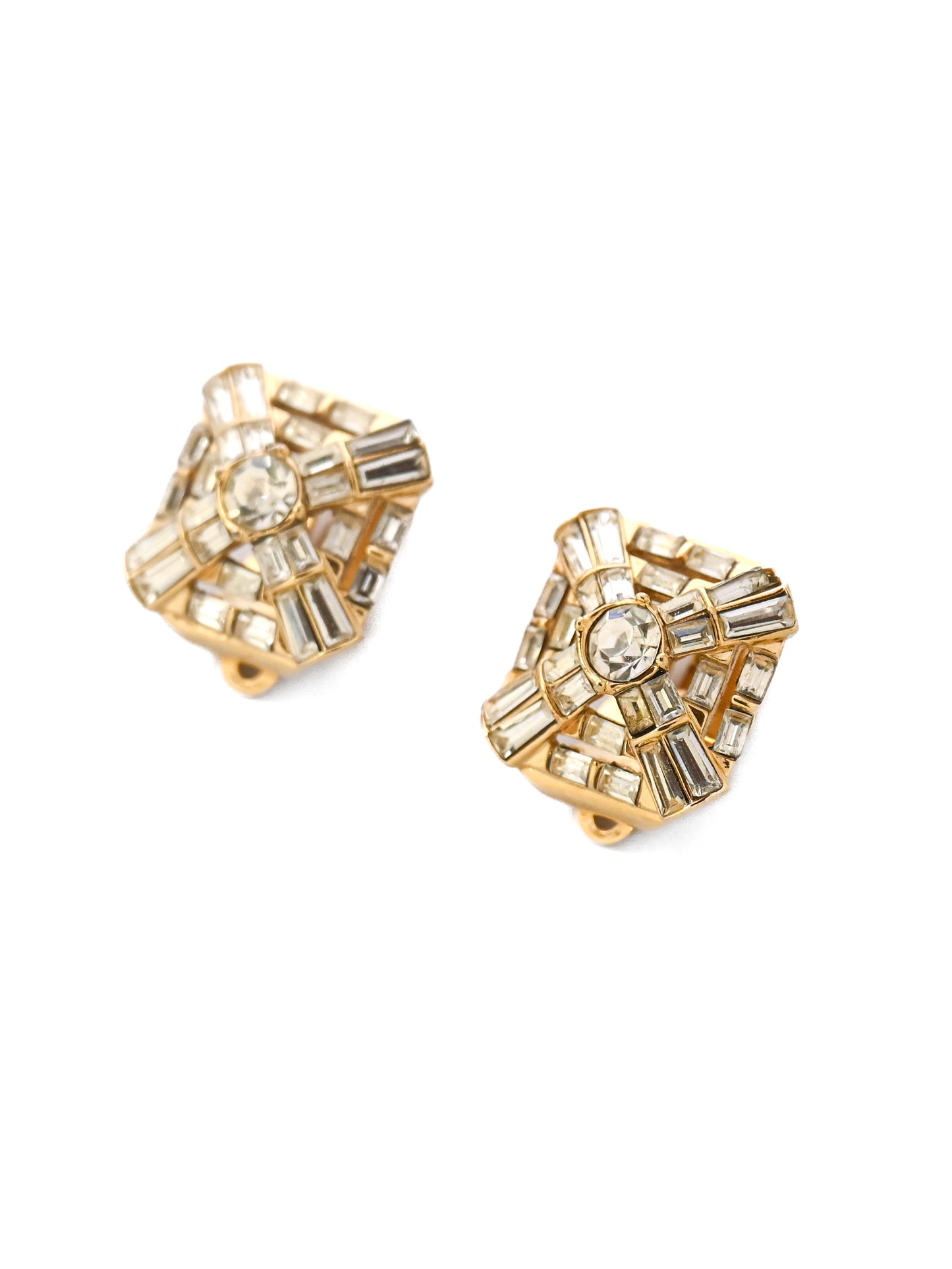 Nina Ricci Rhinestone Square Clip Earrings