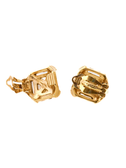 Nina Ricci Rhinestone Square Clip Earrings