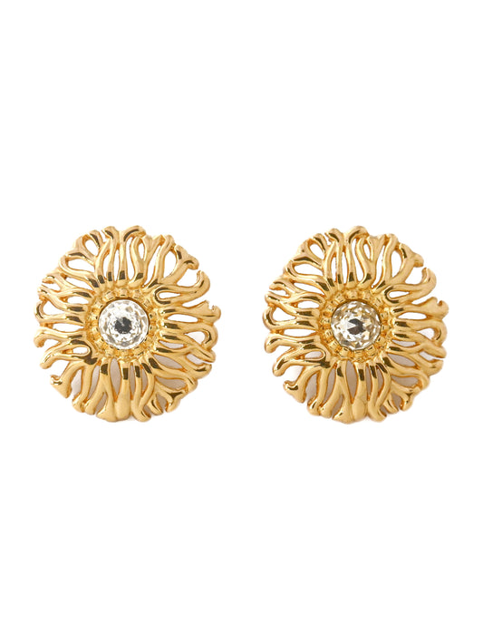Dior Chrysanthemum Flower 14k Gold Post Earrings