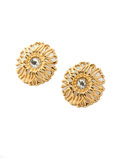 Dior Chrysanthemum Flower 14k Gold Post Earrings