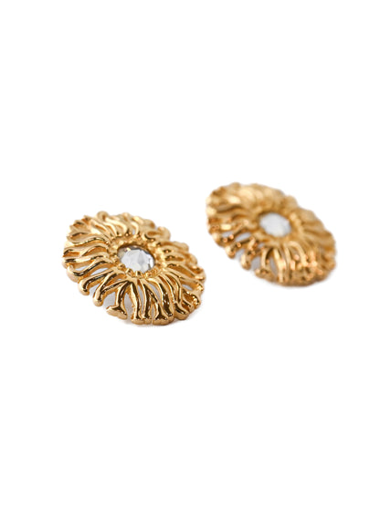 Dior Chrysanthemum Flower 14k Gold Post Earrings