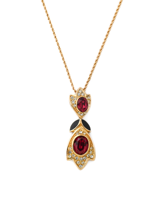 Dior Tulip Flower Red Rhinestone Necklace