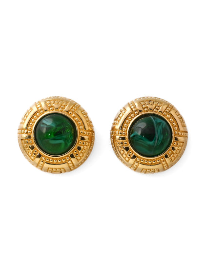 Dior Green Glass Round Clip Earrings