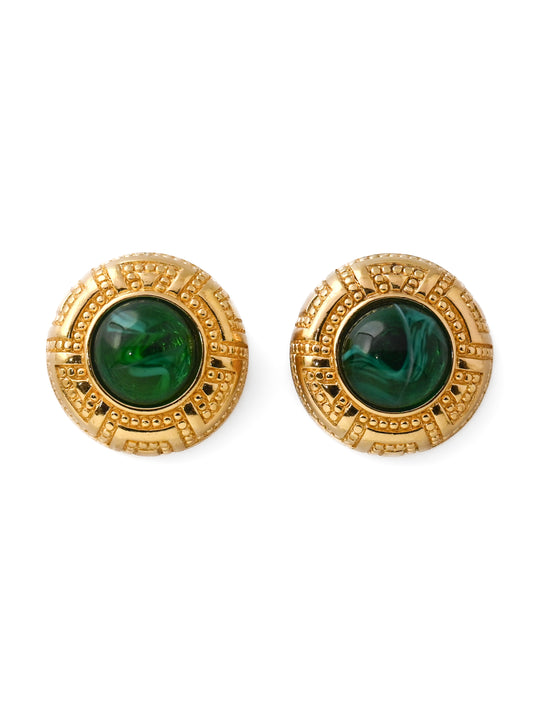 Dior Green Glass Round Clip Earrings