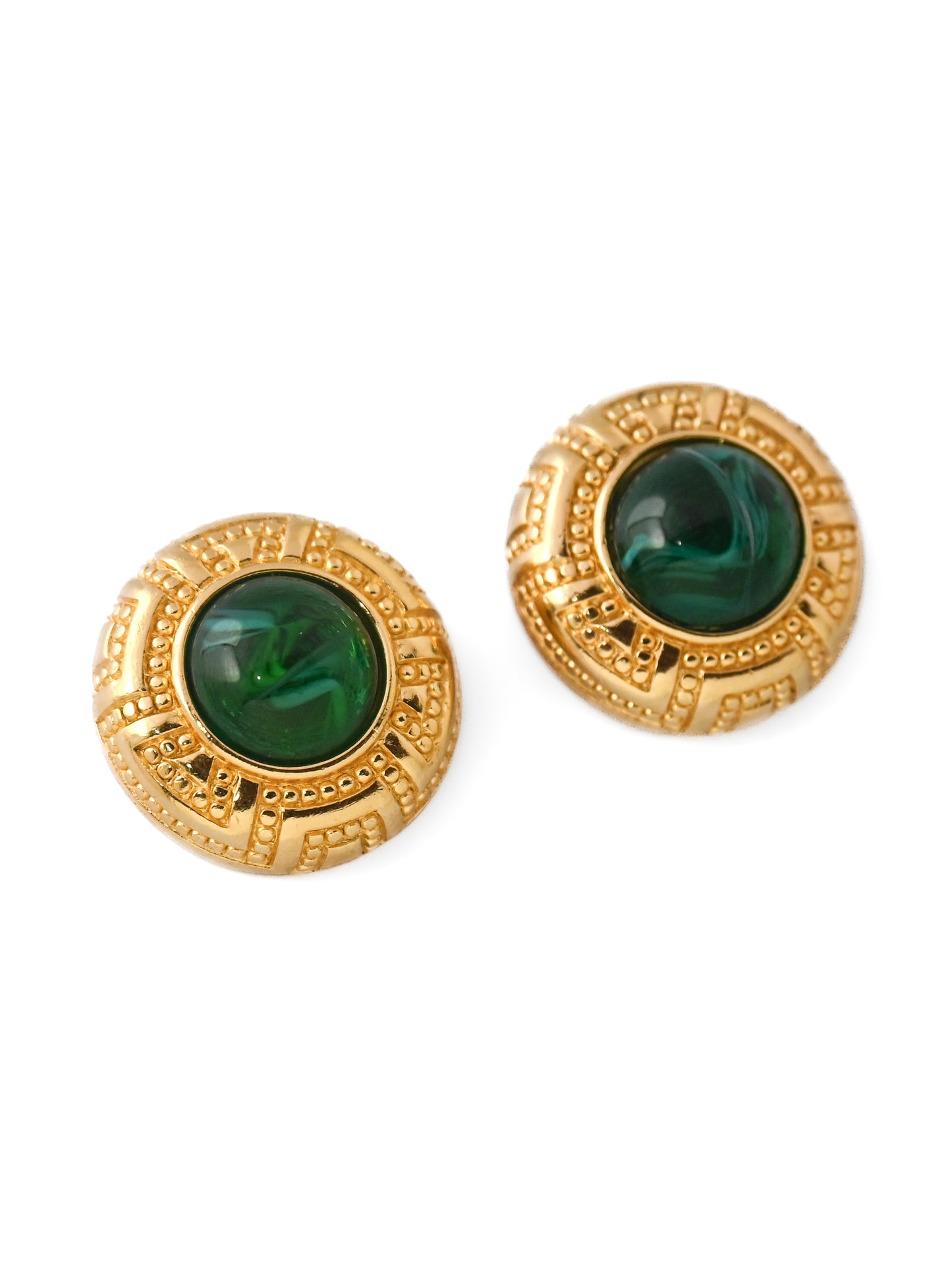 Dior Green Glass Round Clip Earrings