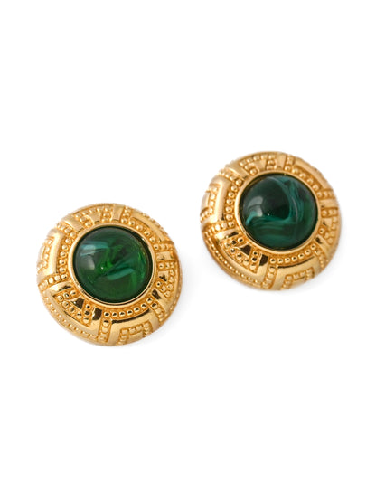 Dior Green Glass Round Clip Earrings