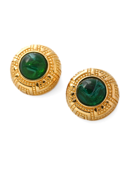 Dior Green Glass Round Clip Earrings
