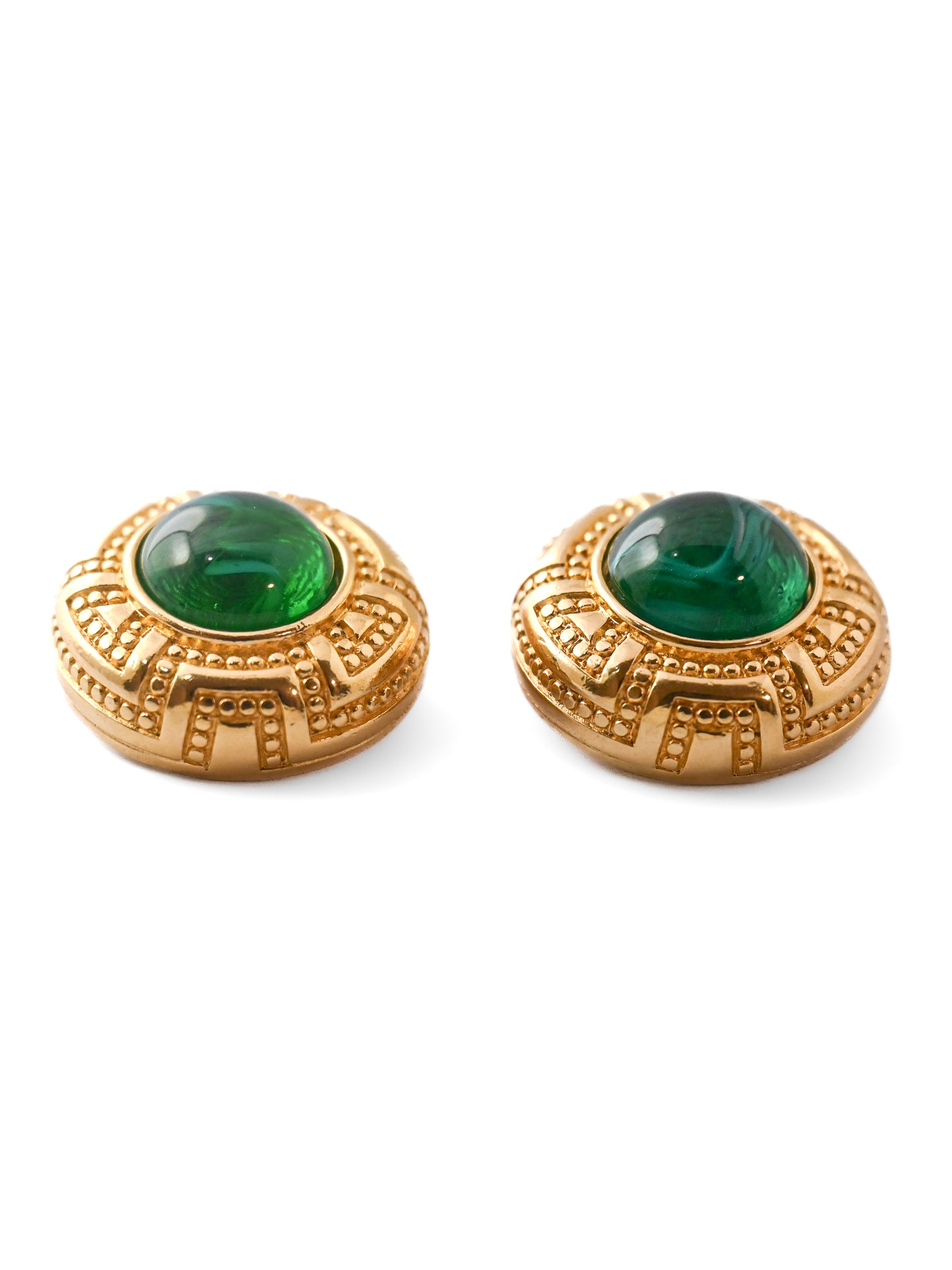 Dior Green Glass Round Clip Earrings