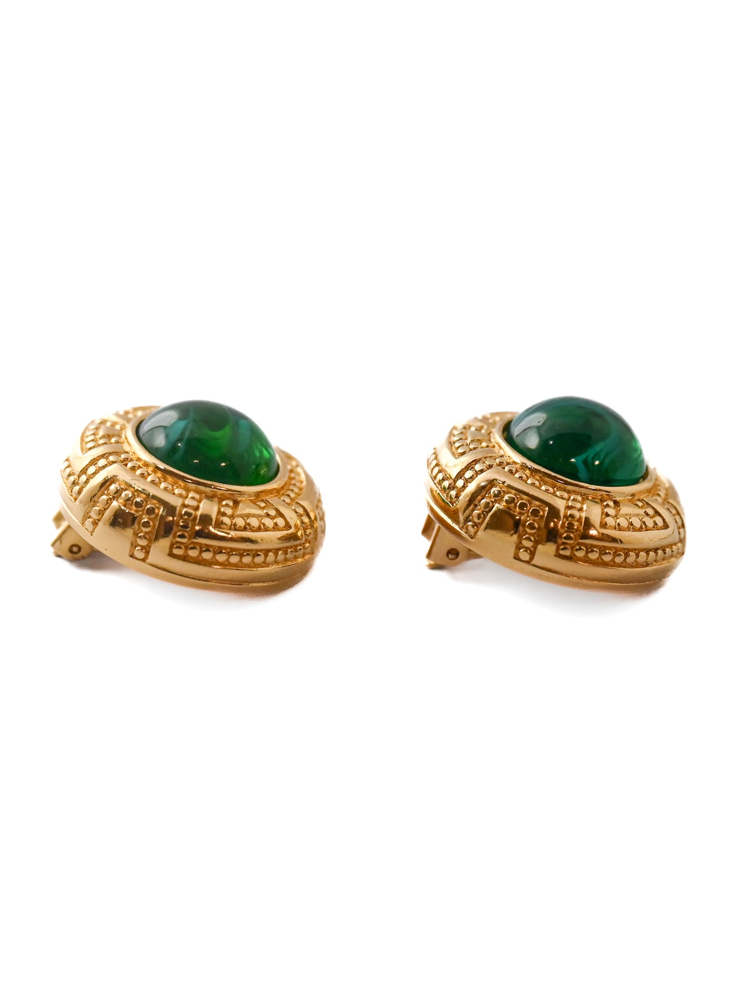 Dior Green Glass Round Clip Earrings