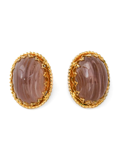 Schreiner Pink Glass Oval Clip Earrings